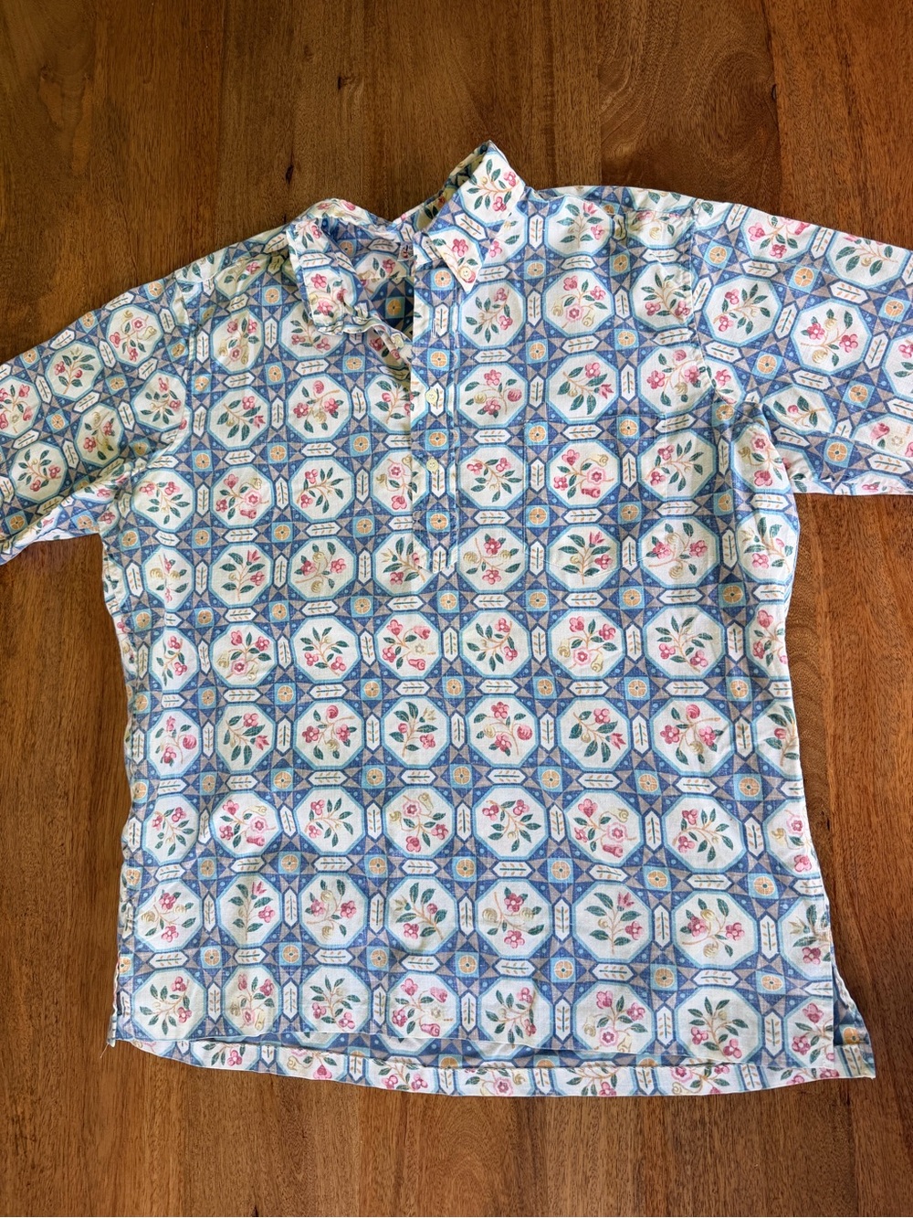 reyn spooner Blue Floral Tile Print Short-Sleeve Shirt